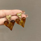925 Silver Needle-Gold Love Heart Stud Earrings (E04-26）-