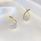 208-Cross Rhinestone Zircon Stud Earrings Gold