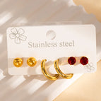 Three Pairs of Diamond Stud Earrings Suit Red
