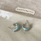 Blue Oil Dripping Double-Layer Earrings