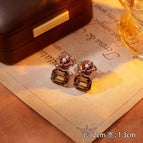 3#Coffee Crystal Flower Stud Earrings