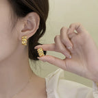 51# Golden Pleated Irregular Earrings-E0199 Silver Needle