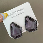3374 Purple Vintage Crystal Geometric Exaggerated 925 Silver Needle