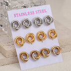 Ed91 / Gold Silver Gold and Silver Rose Mixed Color / 6 Pairs/Card