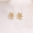 416-Double-Layer Flower Dripping Stud Earrings【White】