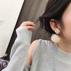 Beige Fur Ball Earrings