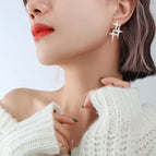 F557-Cross Eight-Pointed Stars Stud Earrings Steel Color