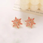 416-Double-Layer Flower Dripping Stud Earrings【Pink】