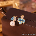 8#Enamel Oil Drop Asymmetric Flower Stud Earrings