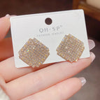 No. 64 Full Diamond Rhombic Ear Studs (Real Gold Plating)