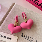 Rose Three-Dimensional Peach Heart Earrings