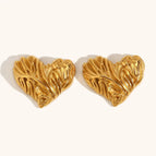 Cast Brushed Love Heart Stud Earrings-Gold