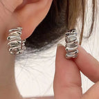52# Silver Pleated Irregular Earrings-E0199 Silver Needle