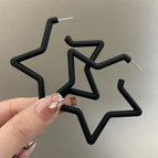 0535 Black Five-Pointed Star 925 Silver Needle 6.5cm*6.5cm
