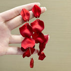 Red Acrylic Frosted Petal Long Earrings