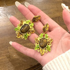 925 Silver Needle-Amber Leaves Ear Studs-