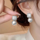 58# Geometric Square Pearl Stud Earrings (Real Gold Plating)