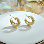 18K Gold Pearl Hoop Earrings