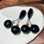2512016 Black Round Geometric Beaded Earrings (S925 Silver Needle)