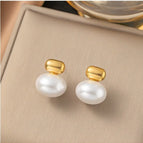 3 [Ag109] Earrings Gold Flat round Pearl