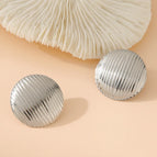 One Size / Silver / 2 Pieces Stainless Steel Striped round Cover Earrings