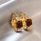 Brown Sparkling Diamond Hoop Earrings-2CMES21481-2