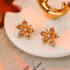 EH-2383 Maple Leaf Orange Stud Earrings【Real Gold Plating Thickened Sapphire】
