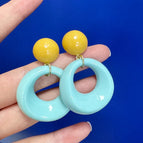 Sweet Blue Acrylic Hollow Round Stud Earrings