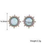 Round Sun Opal Stud Earrings-Silver Blue