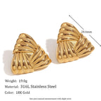 Cast Stripe Wrapped Triangle Earrings-Gold