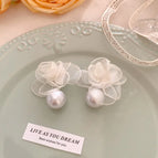 08 White Flower Pearl Stud Earrings