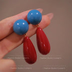 Blue and Red Contrasting Water Drop Earrings ES21494-2