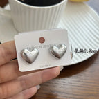 4525 Silver Imitation Leather Heart Stud Earrings Small Size