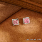 8#A Pair of Pink Shiny Zircon Stud Earrings (S925 Silver Needle)