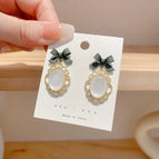 22#-Oval Cat Eye Bow Earrings