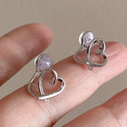 63#Silver Cross Heart Burger Ear Clip
