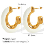 Eh720 White Drop Oil Gold Earrings