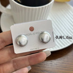 4525 Silver Imitation Leather Round Stud Earrings Small