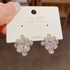 107 Silver-Full Diamond Flower Earrings (Thick Real Gold Plating)