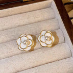 Camellia Gold Edge Earrings-Silver Needle