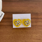 Yellow Heart Shaped Stud Earrings K-260