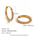 Rounded Edge Zircon Earrings-Gold-16mm
