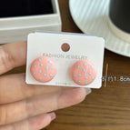4660 Polka Dot Flat Round Ball Earrings Pink