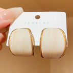 White Curved Large Earrings