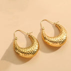 U-Shaped Beating Earrings 14K Real Gold