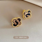 Hong Kong Style Leopard Print Four-leaf Clover Earrings