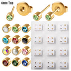 4mm Gold Mixed Rhinestone Stud Earrings