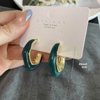 2565 Gold Edge Acetate C-shaped Hook Earrings Dark Green