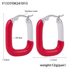 F1337-Steel Rose Red Enamel Earrings