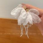 Love Tassel White Fabric Petal Bowknot Earrings